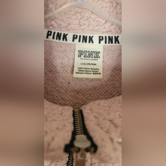 Victoria's Secret PINK Sherpa PINK Quarter Zip Boyfriend Pullover sz L - Picture 8 of 13